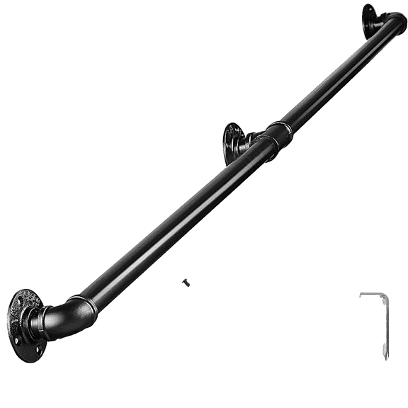 Pipe Stair Handrail Staircase Handrail Outdoor Indoor 8 Ft Black For Wall Mount