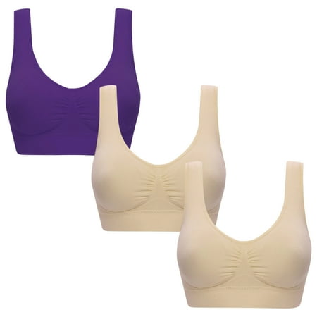 Mrat Womens Bralette Back-Smoothing Women s 3 Pack Seamless Comfortable Sports Bra with Removable Pads Womens Workout T Shirt Bralettes S-147 Purple L