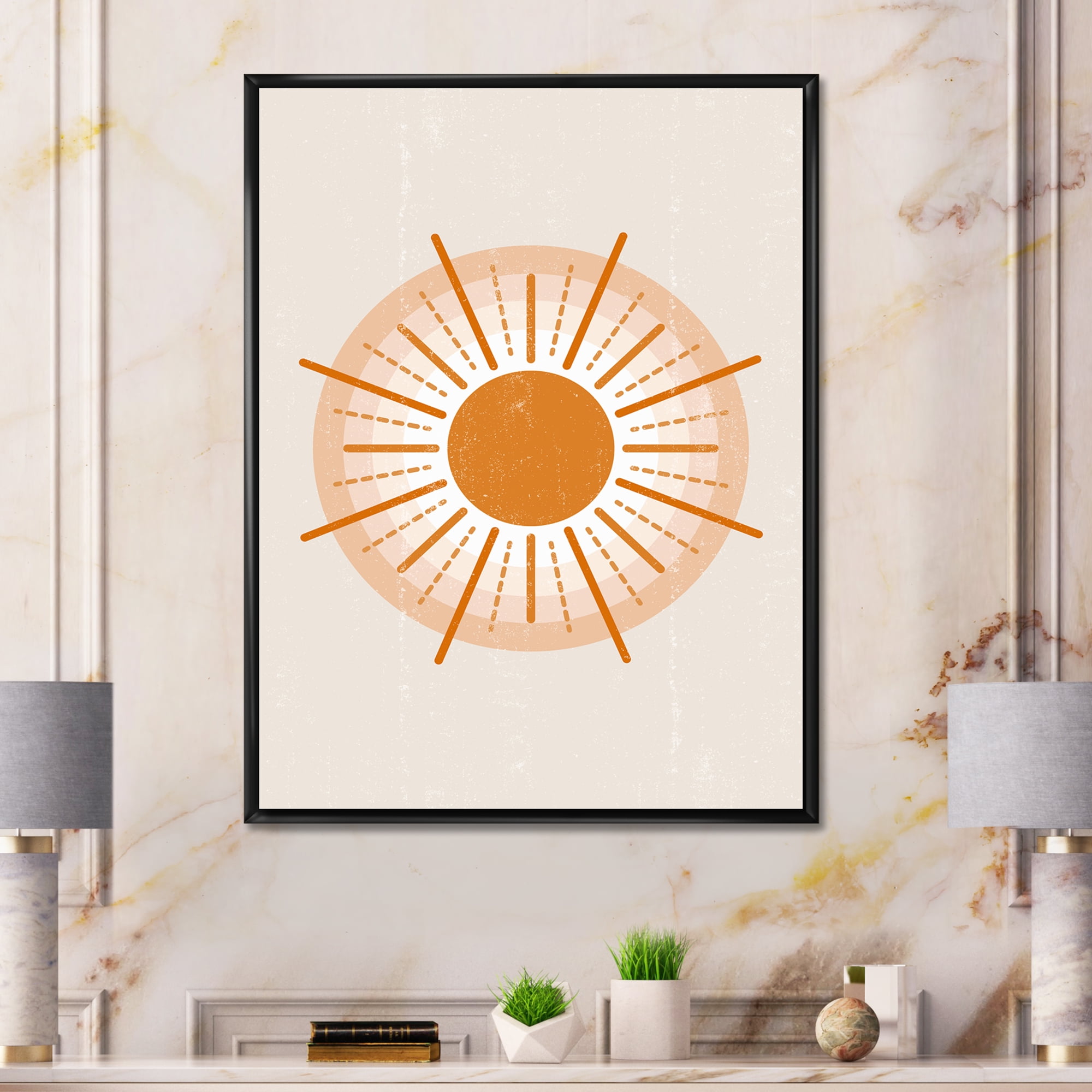 Designart 'Orange Radiant Sun II' Modern Framed Canvas Wall Art Print