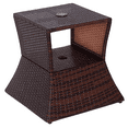thumbnail image 2 of Outsunny Rattan Wicker Side Table with Umbrella Hole, 2 Tier Storage Shelf for All Weather for Outdoor, Patio, Garden, Backyard, Mixed Brown, 2 of 9