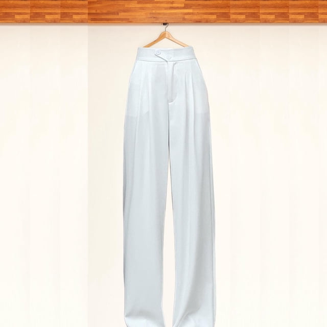 Pantalones de pierna ancha para mujer, pantalones de pierna recta, pantalones largos casuales de cintura alta elegantes con botones para oficina, ropa , , SG