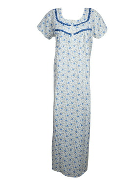 Mogul Women Maxi Dress Kaftan Maternity Cap Sleeves Printed Sleepwear Housedress Loose Nightwear Dresses L