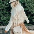 thumbnail image 2 of Women's Faux Suede Leather Fringe Jacket Motorcycle Moto Biker Short Open Front Tassel Coat, 2 of 5