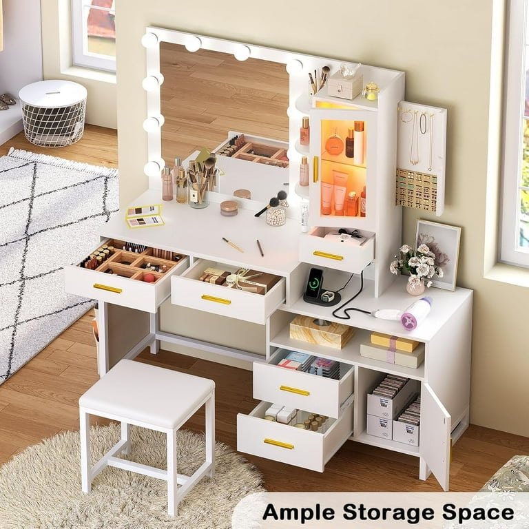BTGGG Dressing Table With Mirror And Stool, Minimalist Stylish Vanity