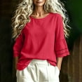 thumbnail image 2 of HAiming Cotton Linen Tops for Women Summer Tiered Short Sleeve Tee Loose Casual Comfy Solid Color Scoop Neck Shirts Outwear Tops, 2 of 7