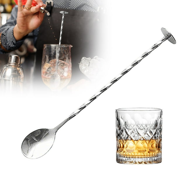 Stainless Steel Bar Spoon with Long Handle for Mixing Coffee and Tea Spiraled Design Drink Stirrer Tool