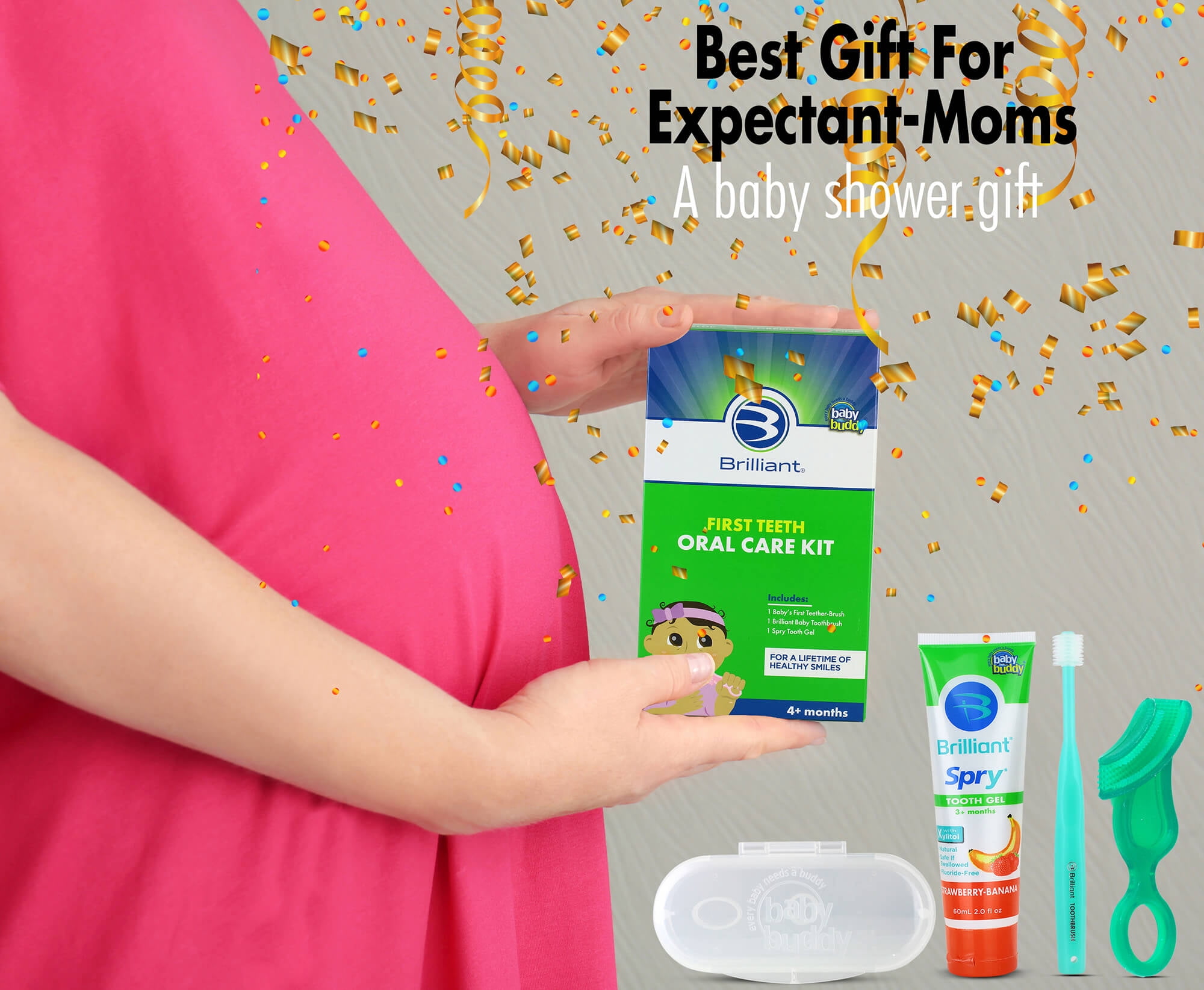 Brilliant Infant Oral Care Kit, Soft Chewing Toothbrush, Round Baby Brush, Tooth Gel, Green, 4+ Mos