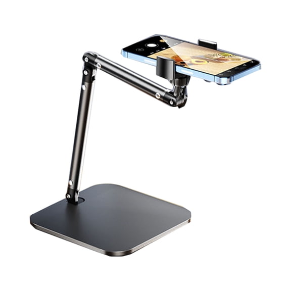 Overhead Shooting Phone Stand with Metal Base, Adjustable Desktop Live Streaming Holder for Video Recording Vlogging, Compatible with Phones & Tablets,A