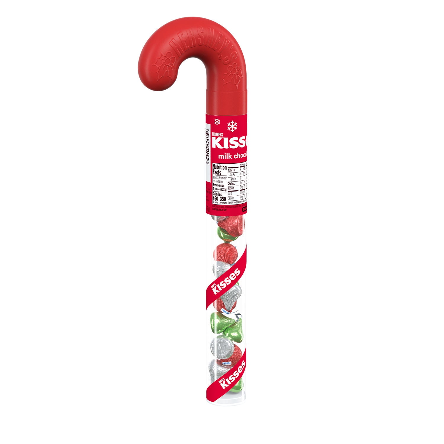 HERSHEY'S, KISSES Milk Chocolate Christmas Candy, 2.56 oz, Filled Plastic Cane