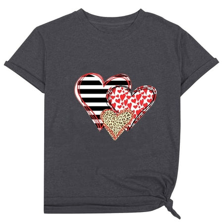 

Fsqjgq Womens Clothes Fashion T-Shirt Women Top Blouse Valentine Printing Loose Short O-Neck Shirt Women s Blouse Long Sleeve Scrub Undershirt Women Polyester Grey M