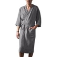 thumbnail image 1 of Peignoir Homme Coton Lin Manches 3/4 Vêtements de Nuit Peignoir Robe de Chambre PQD, 1 of 3