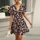 thumbnail image 5 of Vestido casual de moda para mujer con cuello en V y estampado floral de manga corta con temperamento Fridja  qw5932, 5 of 6