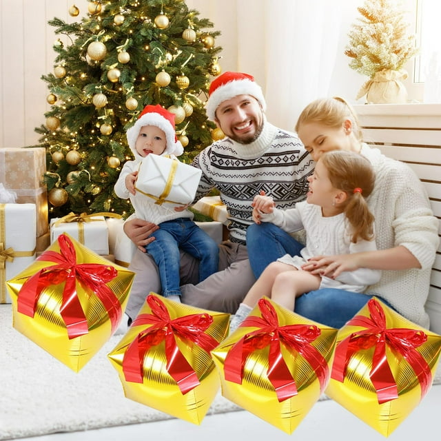 Caja de Regalo de Globos de Aluminio de Año Nuevo de 46 Cm | Paquete de Globos para Decoración de Fiestas Navideñas | Artículos para Celebraciones Navideñas: Decoración para Nochevieja, Aulas, Cumple