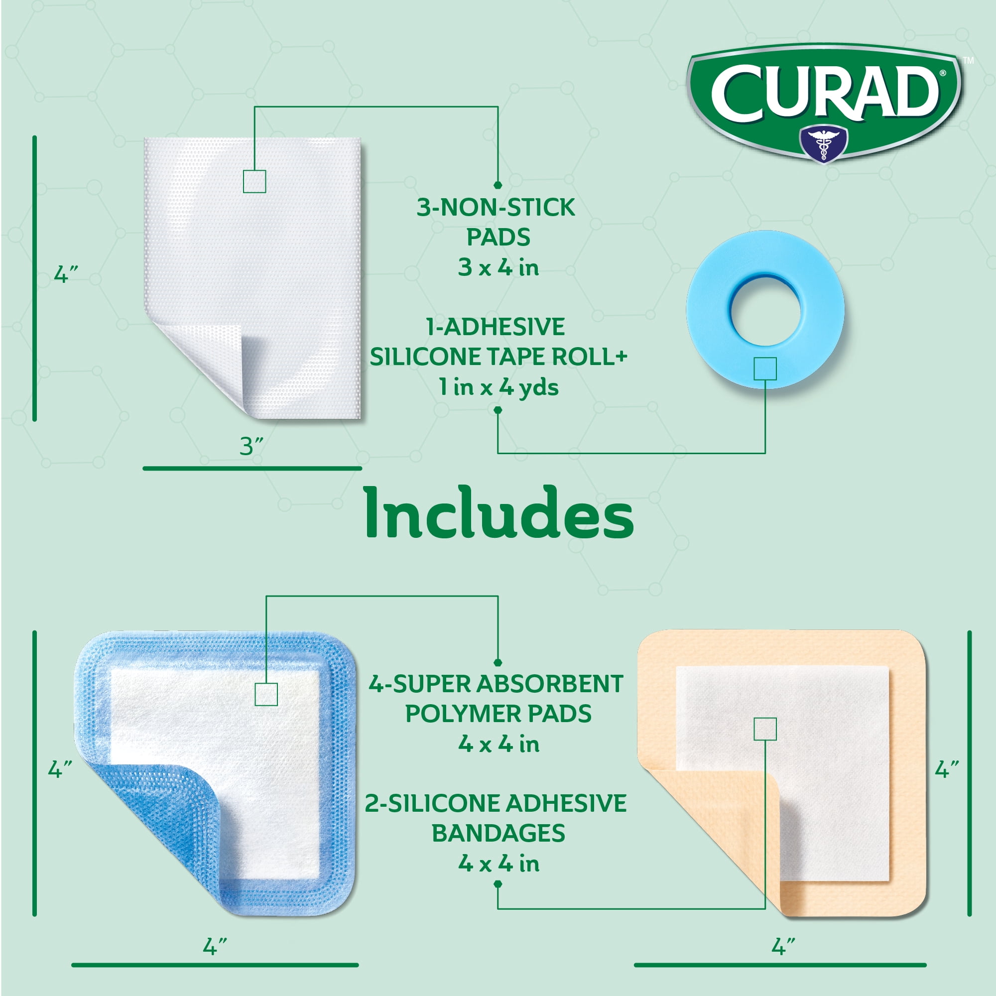 CURAD Truly Ouchless! Gentle Wound Care Kit, Assorted Pack of Bandages, Pads and Tape, 10 Count
