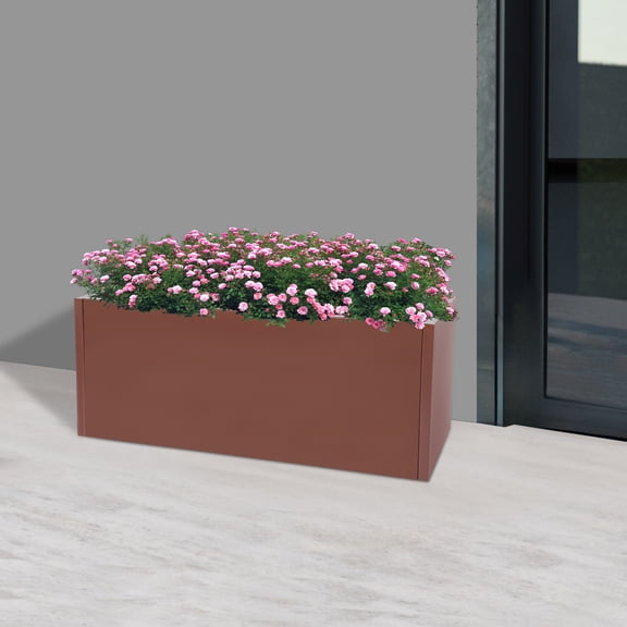 Heavy-Gauge Steel Garden Planter, 38x15x15" Rectangular, Rich Brown Finish, Raised Edges Protect Plants, Floor-Mounted, Low-Maintenance, Fits Modern Outdoor Spaces