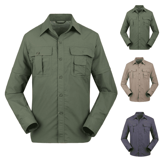 Fishing Shirt for Men Convertible Long Sleeve Work Shirt Quick Dry Tactical Shirt with Pockets Breathable Mesh for Hiking Travel
