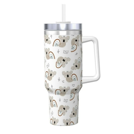 

Goofa Cartoon Koala Print 40oz Ice Bully With Handle And Straw Stainless Steel Vacuum Insulated Cup And 2 In 1 Straw Lid