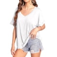 thumbnail image 1 of Camisetas de Gran Tamaño para Mujer, Cuello en V, Corta, Camisetas Holgadas Informales de Verano. S, 1 of 9