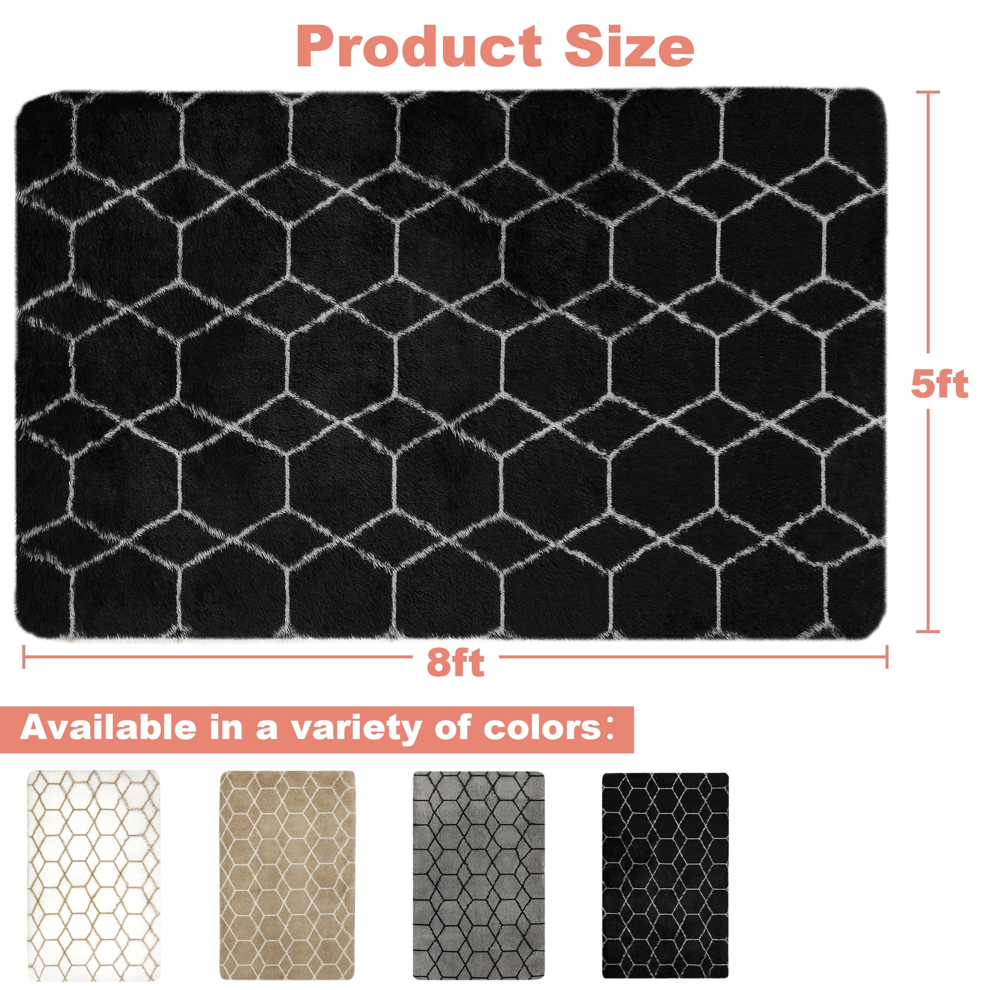 Nefoso Shag Geometric Area Rug, 5ft x 8ft Soft Fluffy Area Rugs for Living Room Bedroom Decor Carpet, Black & White