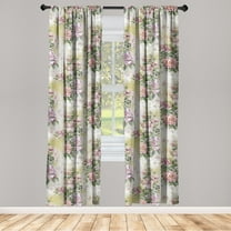 Flower Window Curtains, Vintage Style Blossoming Wild Roses and Lilies Spring Essentials, Lightweight Decor 2-Panel Set with Rod Pocket, Pair of - 28"x84", Khaki Pink and Olive Green, by Ambesonne
