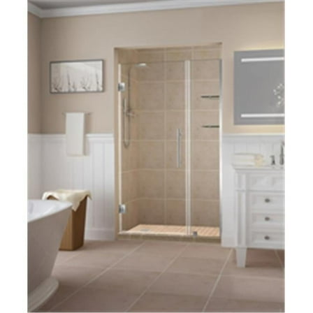Belmore GS 45.25-46.25 x 72 in. Frameless Hinged Shower Door with Glass Shelves in Stainless Steel