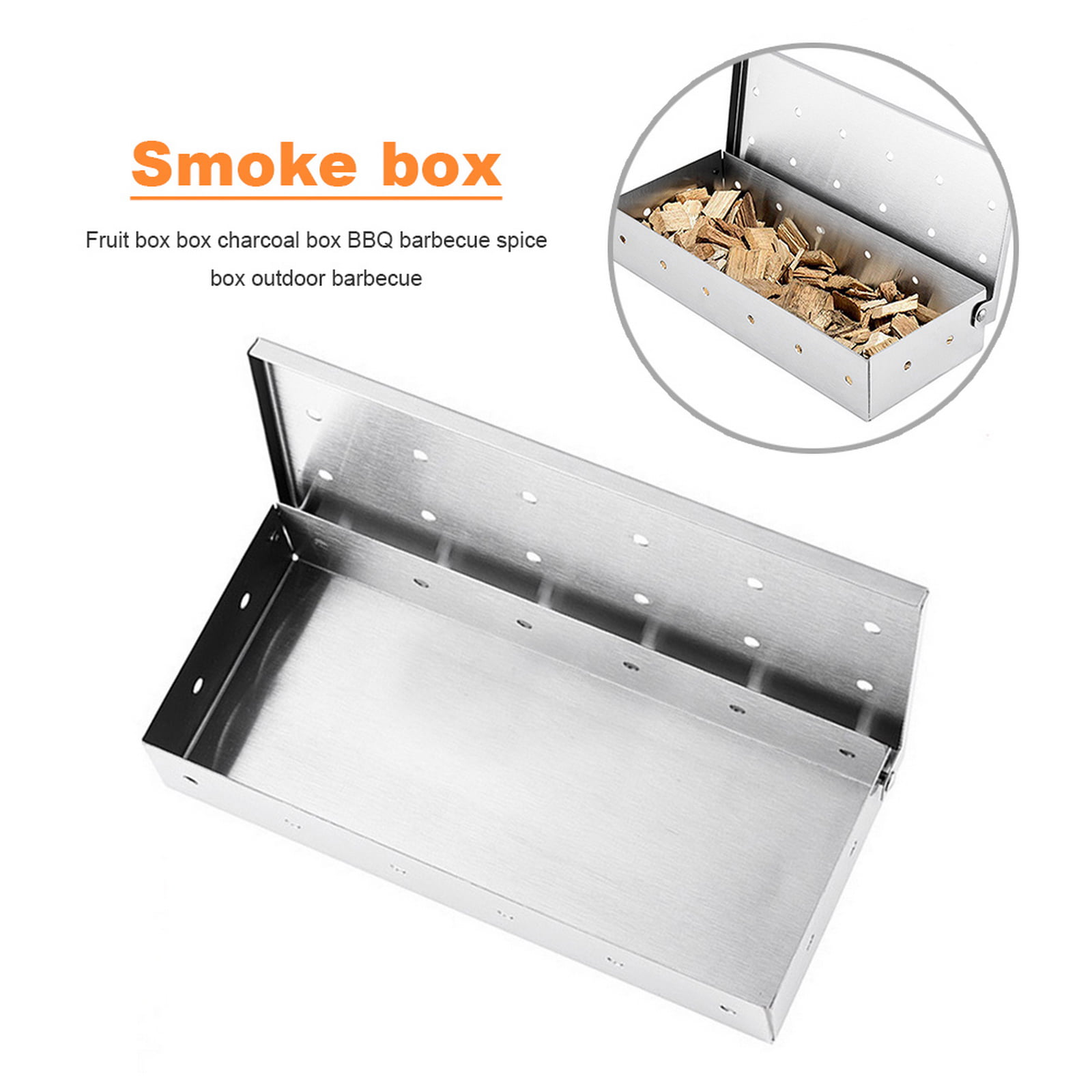 Stainless Steel BBQ Grilling Meat Smokers Box for Wood Chips Best Barbecue Accessories on Gas Charcoal Grill Silver Smoker Box 