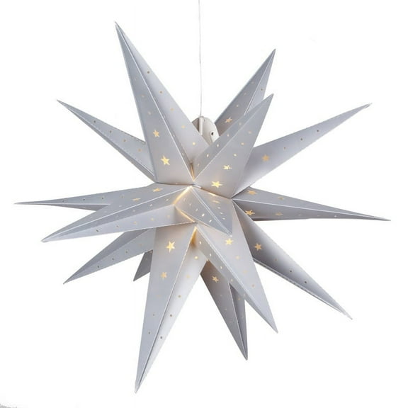 Aurora Superstar 24" Silver Hanging Moravian Star Light LED Lantern Decor, Weatherproof Fold-Flat Plastic Lighted Star