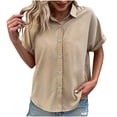 thumbnail image 3 of THDHVS Button Down Shirts for Women,Collared Button Front Shirt with Short Sleeve Providing Polished Appearance for Work or Social Events,Tops for Women Trendy, 3 of 6