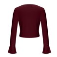 thumbnail image 4 of TKLPEHG Womens Blouses Dressy V-Neck Short Slim Drawstring Knit Top Lightweight Fall Tops Solid Color Comfy Long Sleeve T Shirt Fashion Casual Blouses Pullover (Wine,M), 4 of 5