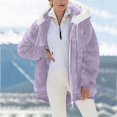 thumbnail image 4 of Winter Coat for Women Fuzzy Fleece Jackets Cute Ears Hooded Sherpa Color Block Patchwork Zip Up Cardigan Outerwear, 4 of 8