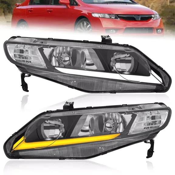 MOSTPLUS Pair LED DRL Sequential Signal Headlights Lamps for 06-11 Honda Civic FA Sedan