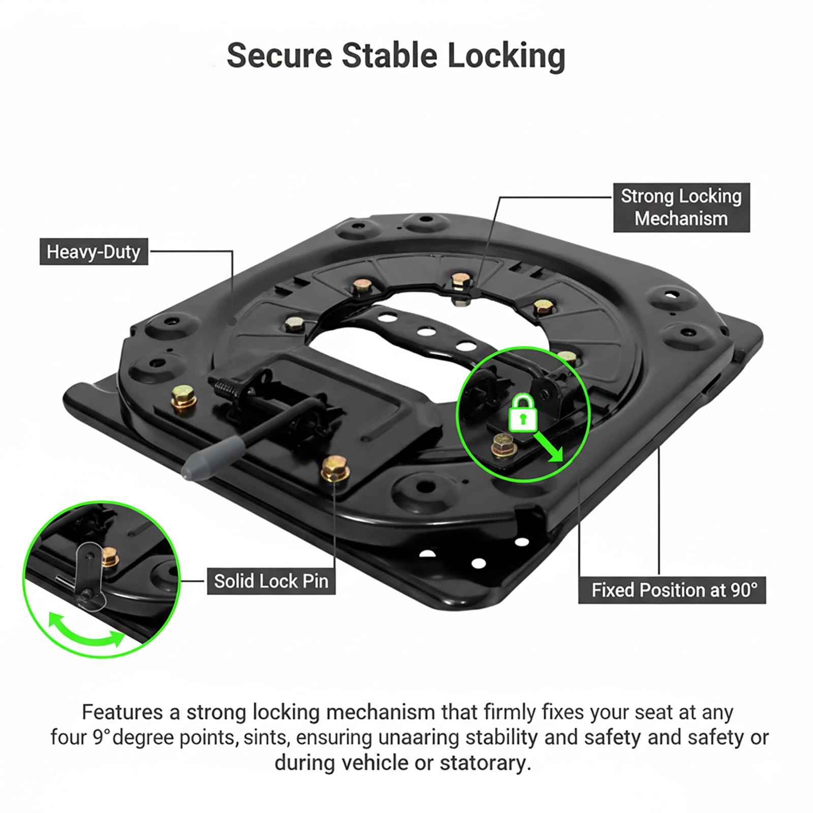 Heavy Duty RV Seat Swivel Base,360° Rotation with 4 Locking Points (Every 90°), Hot Rolled Steel for Camper,Truck,Van,Engineering Vehicle Seat