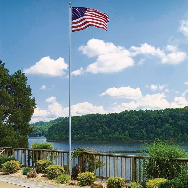 Super Tough USA-Made 25ft Heavy Duty Flag Pole for Outside House - Satin- Residential In-Ground Flagpole - 4-Section High-Grade Aluminum - Includes All Accessories