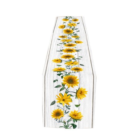 

Amusingtao Table Runner Covers Dinner Green Leaves Sunflower Printed Soft Home Decor Party