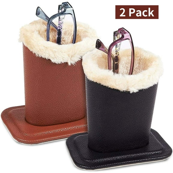 2 Pack Eyeglass Holder - Eyeglass Stands with Soft Plush Lining, 4.5 x 4.7 x 3.2 inches, Black/Brown