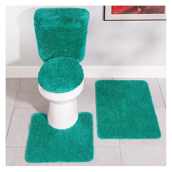 Stoneberry Home Plush 5-Piece Bath Rug Set, Soft, Non-Slip Bathroom Rugs, Absorbent and Quick-Drying Bath Mat, Lid Cover, & Covers, Teal