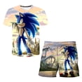 thumbnail image 3 of Nuevo conjunto de camiseta y pantalones cortos de dos piezas para niños del anime japonés "Sonic", camiseta de verano para niño y niña + pantalones cortos, pantalones de playa, 3 of 5