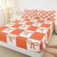 thumbnail image 3 of jejeloiu Ribbon Bow Knot Bed Sheets,Girls Orange Bowtie King Sheets,Modern Geometric Buffalo Sheet Set For Child,Ultra Soft Home Decor,4pcs, 3 of 7