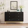 thumbnail image 4 of 6 Drawer Double Dresser for Bedroom, Black Dresser with Gold Handles, Black 6 Drawer with Fluted Panels for Bedroom, 4 of 16