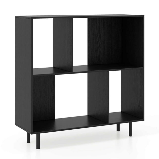 Costway Bibliothèque Ouverte Style Mi-Siècle Moderne en Cubes avec 4 Compartiments Noire