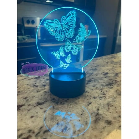 

Butterflies Engraved Clear Acrylic 3D LED Night Light with Base and Remote