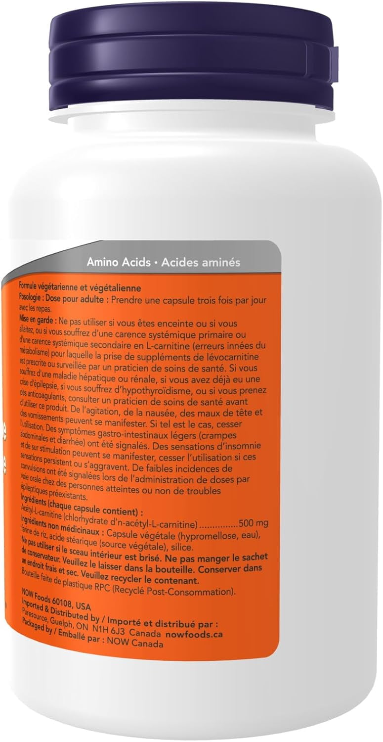 Now Foods - Acetyl L-Carnitine 500mg, 100 Veg Capsules