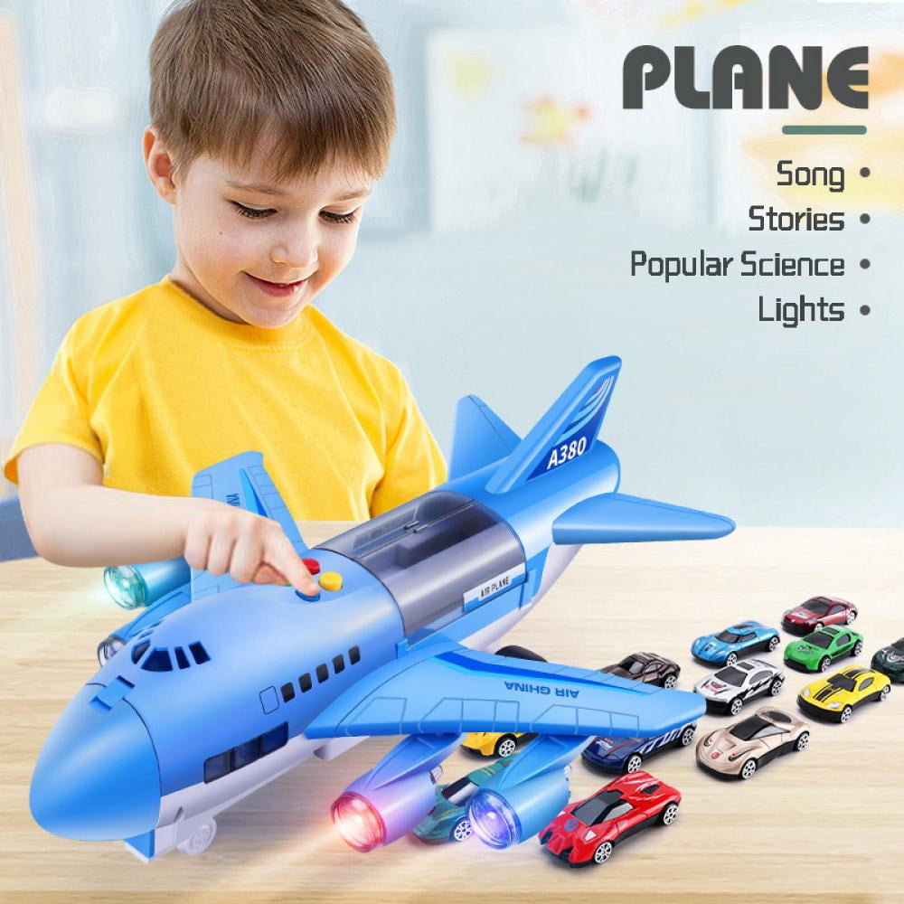 Kids Toys, Airplane Toy with Vehicles Cars Set ,Plane with Lights and