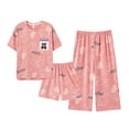 thumbnail image 2 of Pijama de mujer de verano de algodón de tres piezas de cuello redondo de manga corta pantalones cortos de mujer pantalones cortos camisón ropa de casa traje, 2 of 5