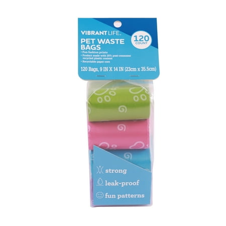 Vibrant Life Fashion Waste Pick up Bags for Dogs, Multicolor, Unscented, 120 Count
