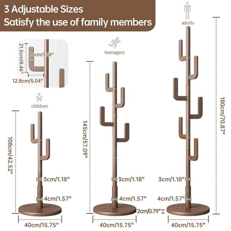 Coat Rack Unique Design Cactus Coat Rack Freestanding Adjustable Height Wooden Coat Rack Stand with 6 Hooks Easy Assembly Coat Tree for Entryway Bedroom Coats Walmart