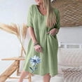 thumbnail image 1 of Robe d'Été Décontractée pour Femmes à Manches Trois Quarts 3/4, Col en V, à Imprimé, 1 of 5