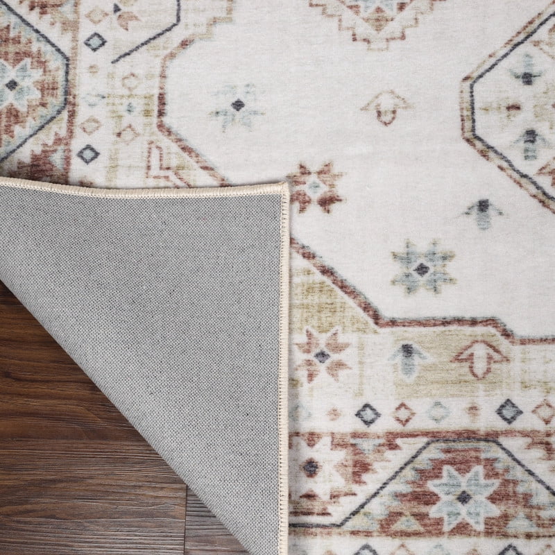 Superior Burj Ivory Medallion Washable Indoor Area Rug, 2' x 15', Ivory