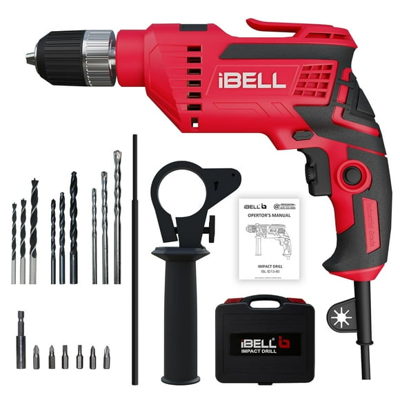 Impact Drill Id13-80, 650w, Copper Armature | Chuck 13mm Keyless Auto, 2800 Rpm, 2 Mode Selector | Forward-Reverse With Variable Speed | Corded Electric, Adjustable Handle, Red & Black