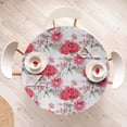 thumbnail image 4 of Ambesonne Flowers Vintage Fitted Round Tablecloth, Watercolor Leaves, 36"- 40" Diameter, Reseda Green Dark Pink, 4 of 5